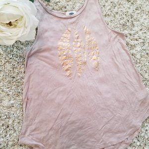 Rose Gold Feathers Graphic HiLo Tank Blush/Plum XS